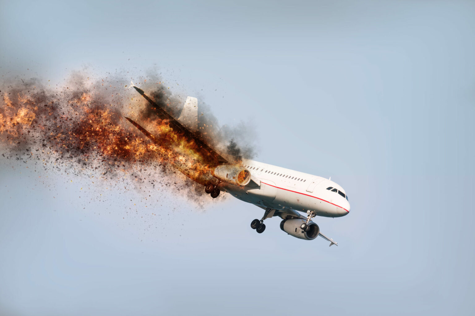 Flying,Aircraft,With,Exploding,Aero,Engine,Just,Before,Air,Crash